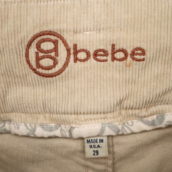 Bebe Pants Womens 25 Waist Beige Stretch Corduroy Ankle Crop Low Rise Pockets - Picture 3 of 15
